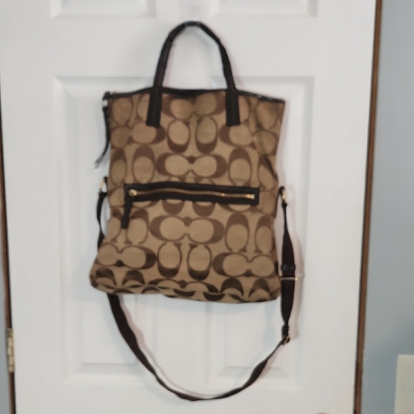 Coach Tan Signature Fold Over Tote - Picture 9 of 12